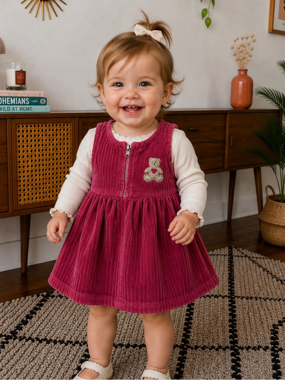 Vintage Teddy Bear Baby Gap corduroy dress size 18-24 M toddler girl red